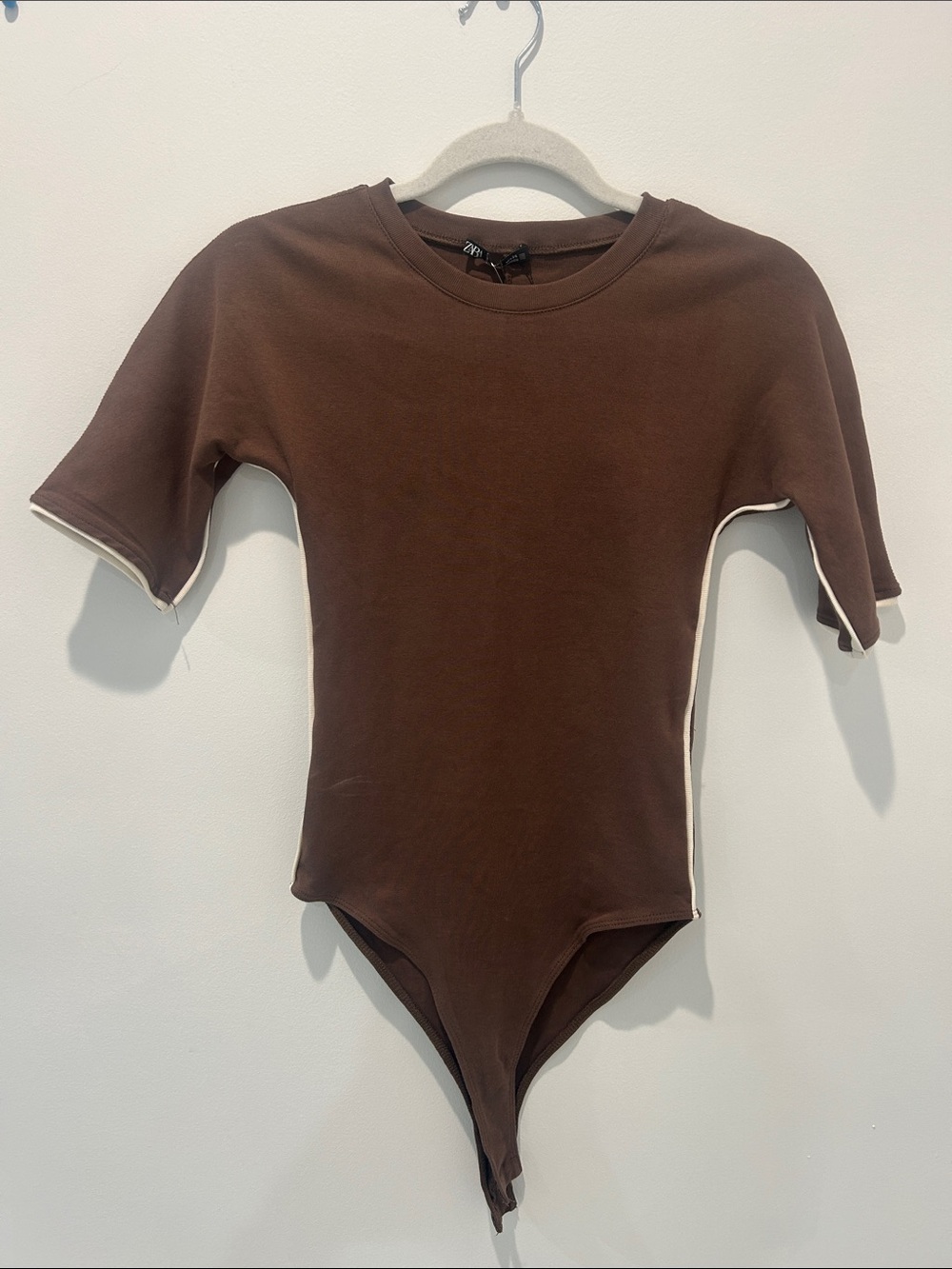 Zara Brown Bodysuit with Cream Contrast Piping